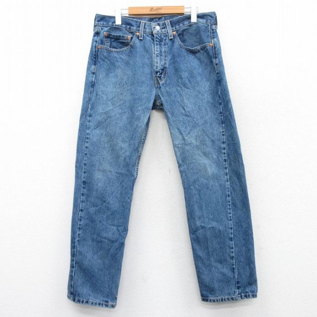 W34★古着 Levis リーバイス 505 メンズ コットン 紺 ネイビー デニム 25apr30 中古 ボトムス ジーパン Gパン ロング パンツ