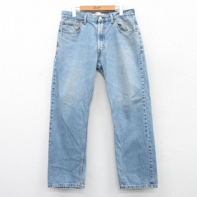 W39★古着 Levis リーバイス 505 メンズ ヒゲ コットン 薄紺 ネイビー デニム 25apr30 中古 ボトムス ジーパン Gパン ロング パンツ