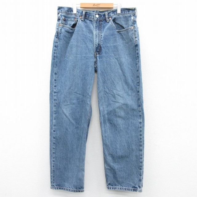W38★古着 Levis リーバイス 550 メンズ ヒゲ コットン 紺 ネイビー デニム 25apr30 中古 ボトムス ジーパン Gパン ロング パンツ