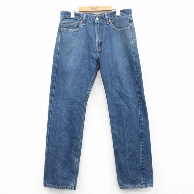 W33★古着 Levis リーバイス 505 メンズ ヒゲ コットン 紺 ネイビー デニム 25apr30 中古 ボトムス ジーパン Gパン ロング パンツ