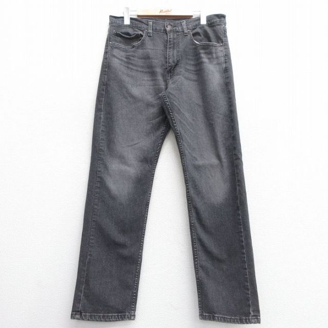 W34★古着 ジーンズ Levis リーバイス 505 メンズ ヒゲ 黒 ブラック デニム 25apr30 中古 ボトムス ジーパン Gパン ロング パンツ