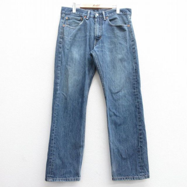 W35★古着 ジーンズ Levis リーバイス 505 メンズ ヒゲ コットン 紺 ネイビー デニム 25apr30 中古 ボトムス ジーパン Gパン ロング パンツ