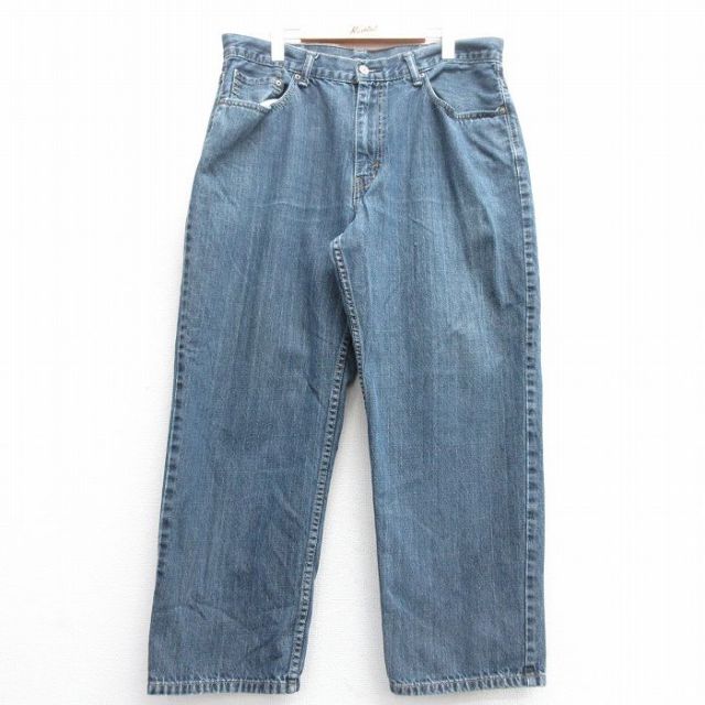 W38★古着 ジーンズ Levis リーバイス 550 メンズ ヒゲ コットン 紺 ネイビー デニム 25apr30 中古 ボトムス ジーパン Gパン ロング パンツ