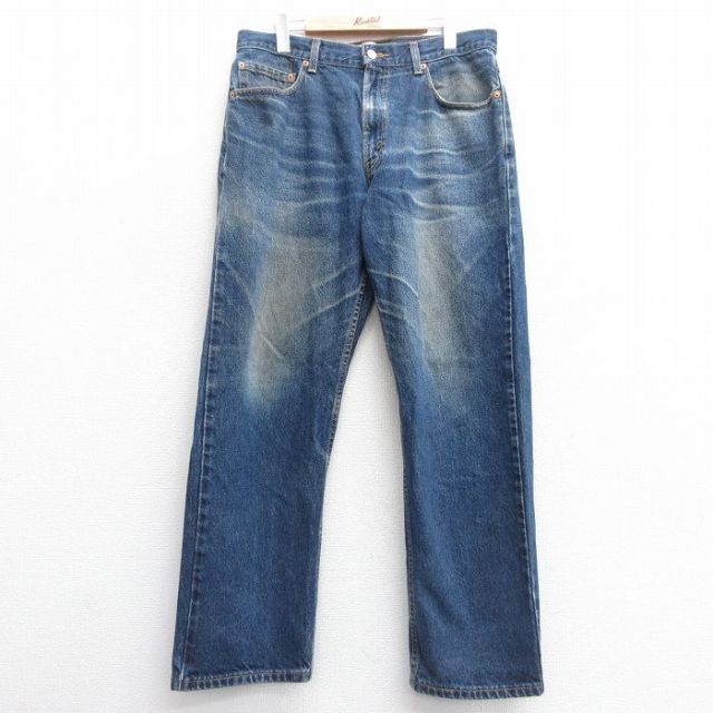 W34★古着 ジーンズ Levis リーバイス 505 メンズ ヒゲ コットン 紺 ネイビー デニム 【spe】 25apr30 中古 ボトムス ジーパン Gパン ロング パンツ