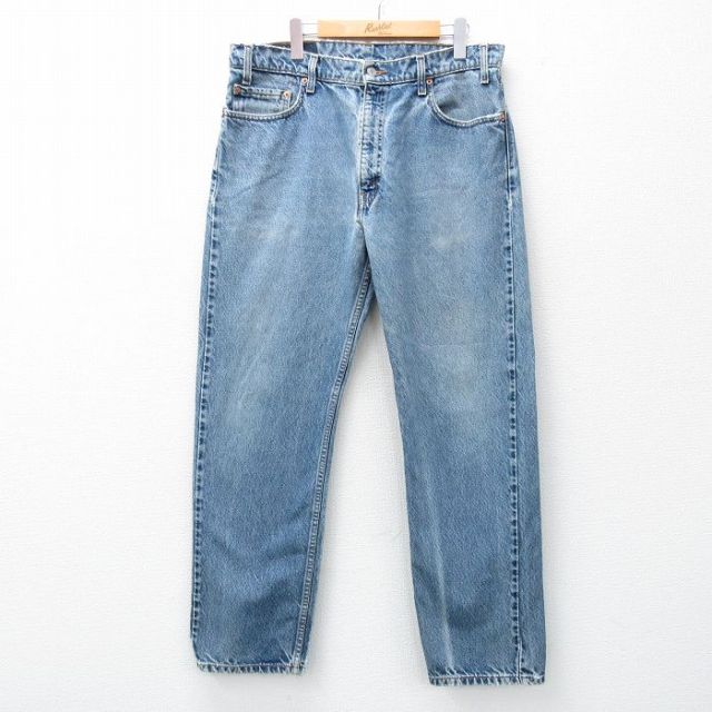 W36★古着 リーバイス Levis 505 メンズ 00年代 00s ヒゲ コットン 薄紺 ネイビー デニム 25may15 中古 ボトムス ジーパン Gパン ロング パンツ