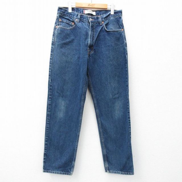 W34★古着 リーバイス Levis 550 メンズ ヒゲ コットン 紺 ネイビー デニム 25may15 中古 ボトムス ジーパン Gパン ロング パンツ