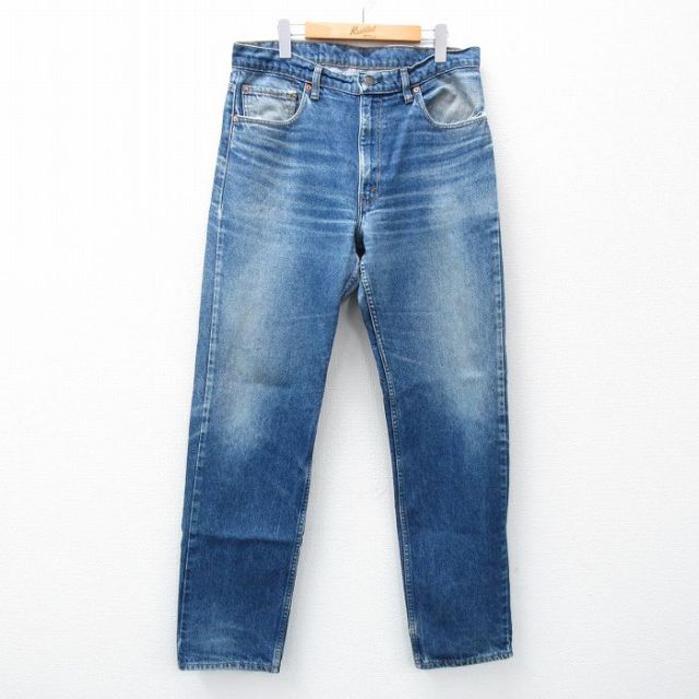 W33★古着 リーバイス Levis 505 メンズ 90年代 90s ヒゲ コットン USA製 紺 ネイビー デニム 【spe】 25may15 中古 ボトムス ジーパン Gパン ロング パンツ