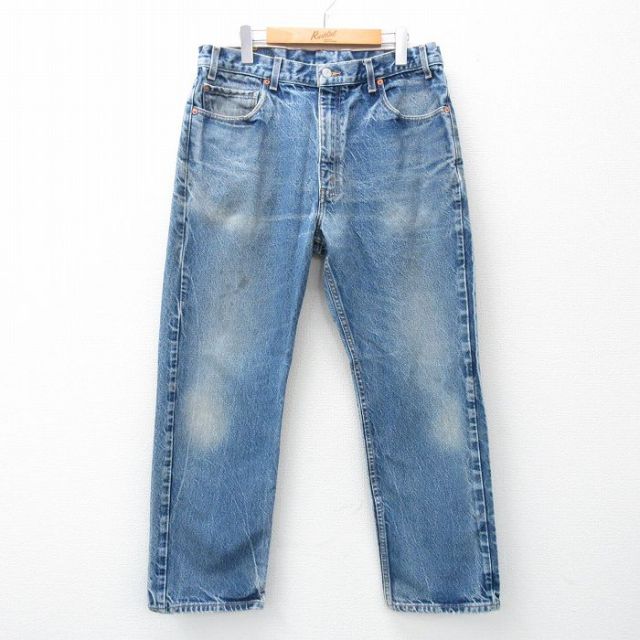 W36★古着 リーバイス Levis 505 メンズ 00年代 00s ヒゲ コットン 紺 ネイビー デニム 25may15 中古 ボトムス ジーパン Gパン ロング パンツ