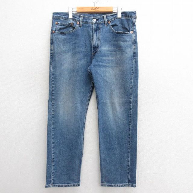 W36★古着 ジーンズ Levis リーバイス 505 メンズ ヒゲ 紺 ネイビー デニム 25may27 中古 ボトムス ジーパン Gパン ロング パンツ