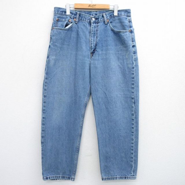W36★古着 リーバイス Levis 550 メンズ ヒゲ コットン 紺 ネイビー デニム 25jun05 中古 ボトムス ジーパン Gパン ロング パンツ