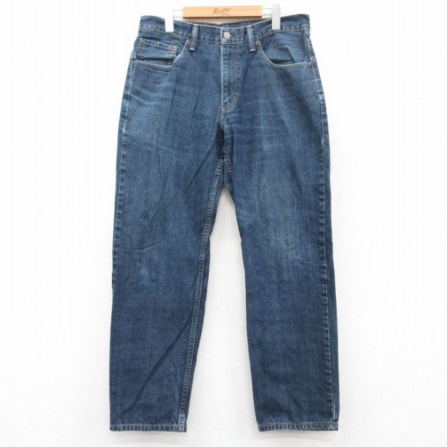 W34★古着 リーバイス Levis 550 メンズ ヒゲ コットン 濃紺 ネイビー デニム 25jun21 中古 ボトムス ジーパン Gパン ロング パンツ