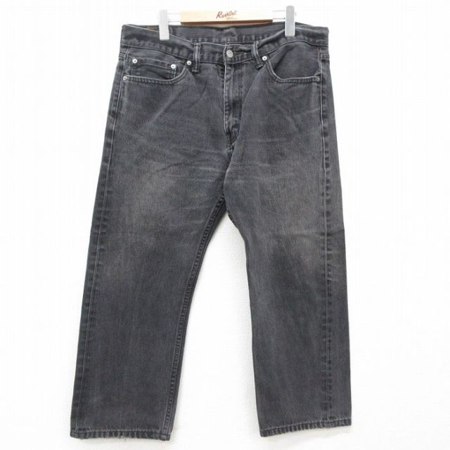 W37★古着 ジーンズ Levis リーバイス 505 メンズ ヒゲ コットン 黒 ブラック デニム 25jul25 中古 ボトムス ジーパン Gパン ロング パンツ