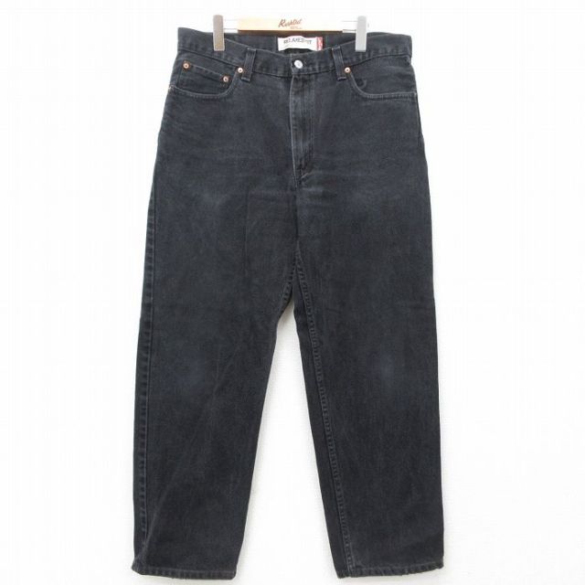 W37★古着 ジーンズ Levis リーバイス 550 メンズ ヒゲ コットン 黒 ブラック デニム 【spe】 25jul25 中古 ボトムス ジーパン Gパン ロング パンツ