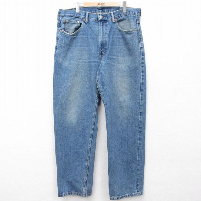 W39★古着 ジーンズ Levis リーバイス 550 メンズ ヒゲ 大きいサイズ コットン 紺 ネイビー デニム 25jul25 中古 ボトムス ジーパン Gパン ロング パンツ