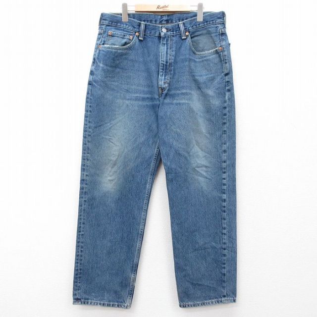 W37★古着 ジーンズ Levis リーバイス 550 メンズ ヒゲ コットン 紺 ネイビー デニム 25jul25 中古 ボトムス ジーパン Gパン ロング パンツ