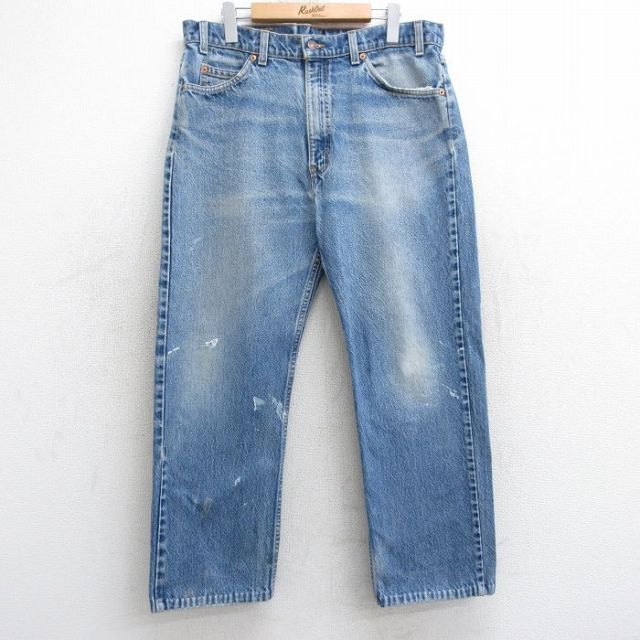 W35★古着 ジーンズ Levis リーバイス 505 メンズ 90年代 90s ヒゲ コットン USA製 紺 ネイビー デニム 【spe】 25jul30 中古 ボトムス ジーパン Gパン ロング パンツ