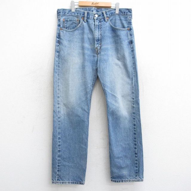 W36★古着 ジーンズ Levis リーバイス 505 メンズ ヒゲ コットン 紺 ネイビー デニム 25jul30 中古 ボトムス ジーパン Gパン ロング パンツ
