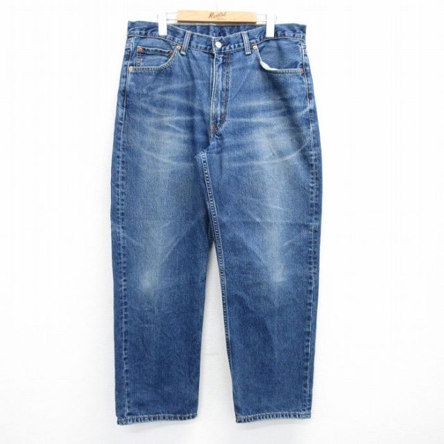 W36★古着 ジーンズ Levis リーバイス 550 メンズ ヒゲ コットン 濃紺 ネイビー デニム 25aug01 中古 ボトムス ジーパン Gパン ロング パンツ