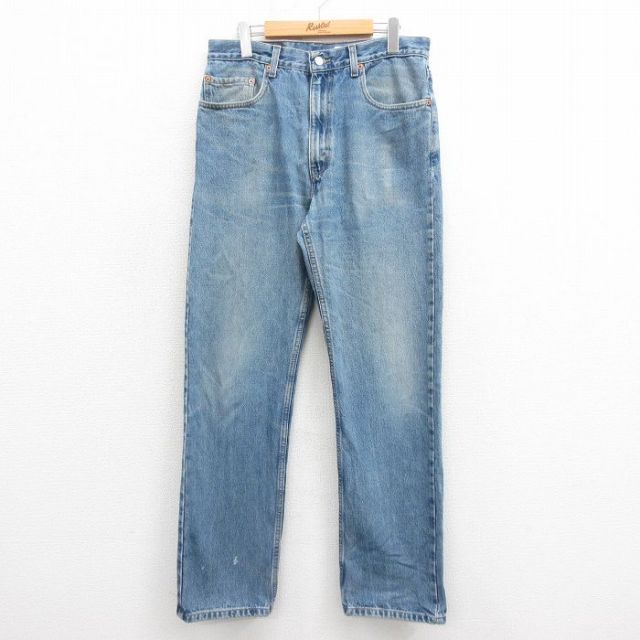 W33★古着 ジーンズ Levis リーバイス 505 メンズ 00年代 00s ヒゲ コットン 紺 ネイビー デニム 25sep05 中古 ボトムス ジーパン Gパン ロング パンツ