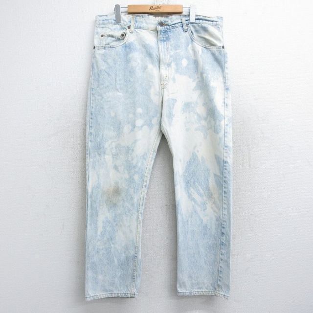 W38★古着 リーバイス Levis 505 メンズ 90年代 90s コットン USA製 薄紺 ネイビー デニム ブリーチ加工 25oct15 中古 ボトムス ジーパン Gパン ロング パンツ