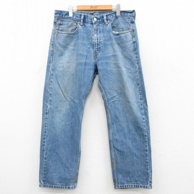 W36★古着 ジーンズ Levis リーバイス 505 メンズ ヒゲ コットン 紺 ネイビー デニム 25oct27 中古 ボトムス ジーパン Gパン ロング パンツ