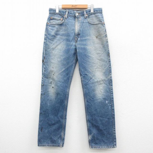 W33★古着 ジーンズ Levis リーバイス 505 メンズ 00年代 00s ヒゲ コットン 紺 ネイビー デニム 25oct27 中古 ボトムス ジーパン Gパン ロング パンツ
