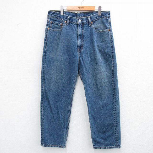 W36★古着 ジーンズ リーバイス Levis 550 メンズ ヒゲ コットン 紺 ネイビー デニム 25oct29 中古 ボトムス ジーパン Gパン ロング パンツ