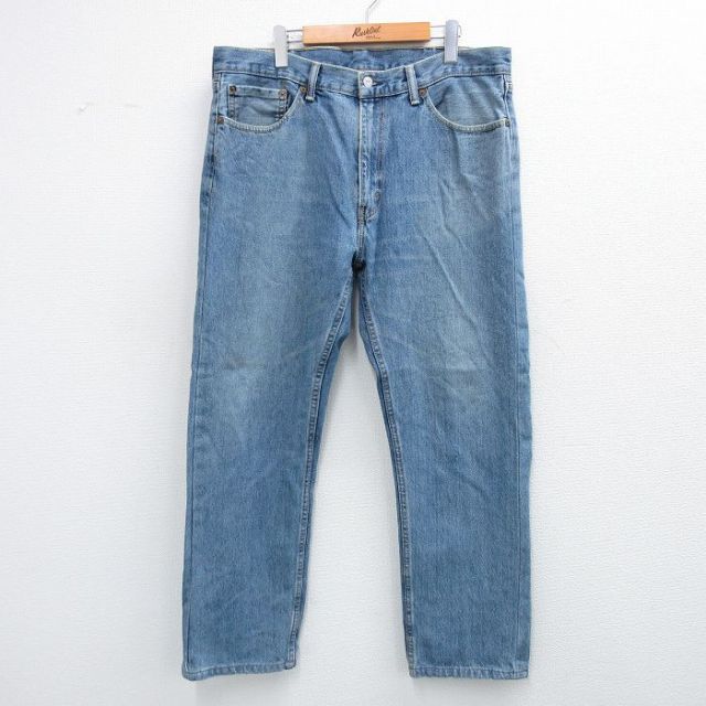 W38★古着 ジーンズ リーバイス Levis 505 メンズ ヒゲ 紺 ネイビー デニム 25oct29 中古 ボトムス ジーパン Gパン ロング パンツ