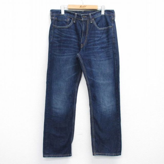 W34★古着 ジーンズ リーバイス Levis 505 メンズ ヒゲ 濃紺 ネイビー デニム 25oct30 中古 ボトムス ジーパン Gパン ロング パンツ