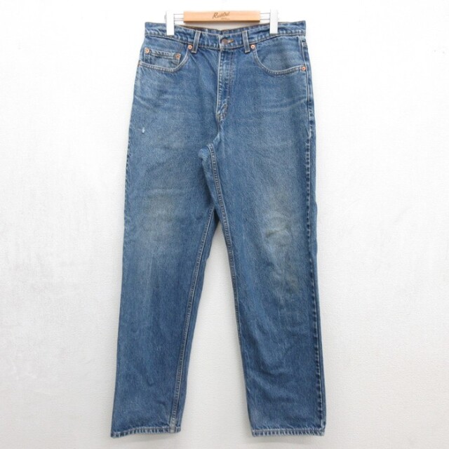 W33★古着 Levi's リーバイス メンズ 90年代 90s ジーンズ ヒゲ 550 リラックスフィット コットン ネイビー デニム【spe】 26sep17