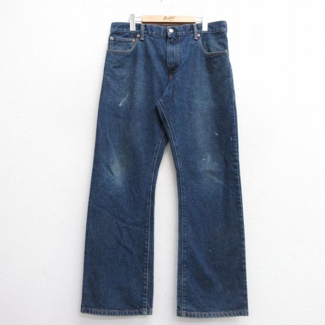 W34★古着 ジーンズ Levis リーバイス 517 メンズ ブーツカット コットン 紺 ネイビー デニム 25feb20 中古 ボトムス ジーパン Gパン ロング パンツ