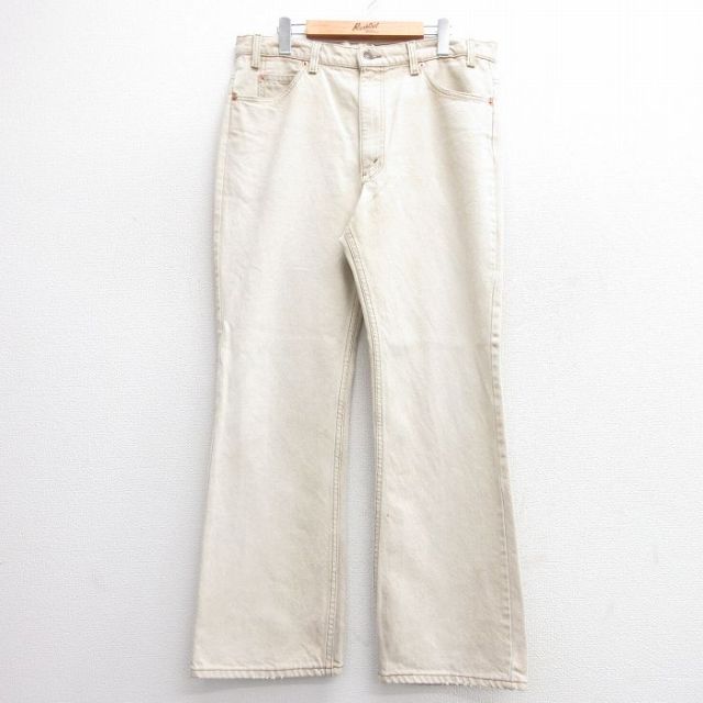 W36★古着 ジーンズ Levis リーバイス 517 メンズ 90年代 90s ブーツカット コットン USA製 ベージュ カーキ デニム 25feb20 中古 ボトムス ジーパン Gパン ロング パンツ