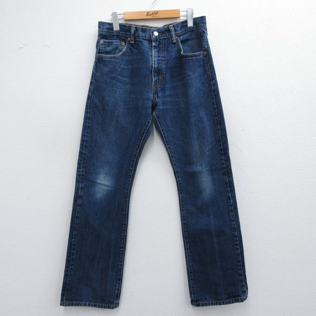 W32★古着 ジーンズ Levis リーバイス 517 メンズ ヒゲ コットン 紺 ネイビー デニム 【spe】 25mar13 中古 ボトムス ジーパン Gパン ロング パンツ