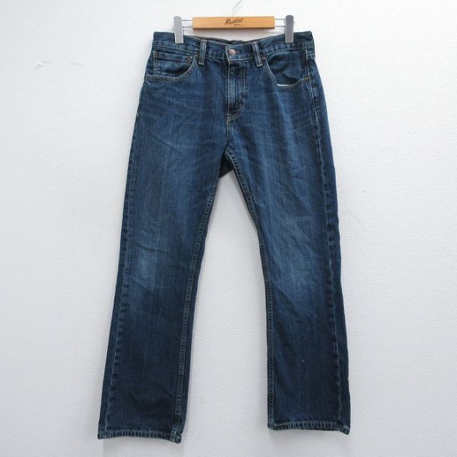 W32★古着 ジーンズ Levis リーバイス 527 メンズ ブーツカット ヒゲ コットン 濃紺 ネイビー デニム 25may09 中古 ボトムス ジーパン Gパン ロング パンツ