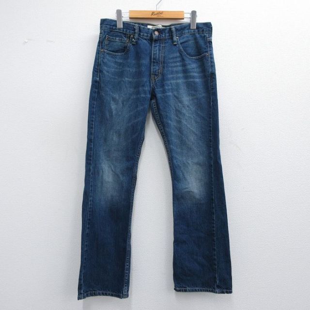 W32★古着 ジーンズ Levis リーバイス 527 メンズ ブーツカット ヒゲ コットン 紺 ネイビー デニム 25may09 中古 ボトムス ジーパン Gパン ロング パンツ