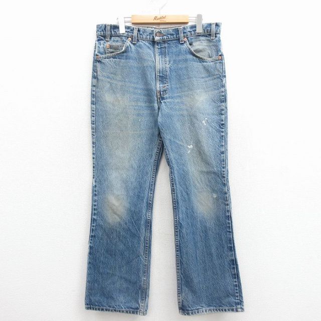 W35★古着 ジーンズ Levis リーバイス 517 メンズ 90年代 90s ブーツカット ヒゲ コットン USA製 紺 デニム【spe】 25dec10