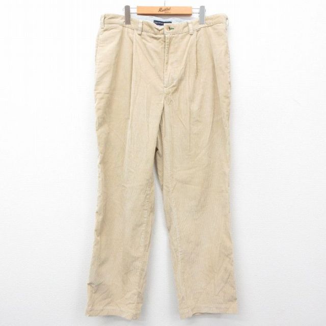 W38★古着 トミーヒルフィガー TOMMY HILFIGER ブランド コーデュロイ パンツ メンズ 太畝 ベージュ カーキ 25jan30 中古 ボトムス ロング