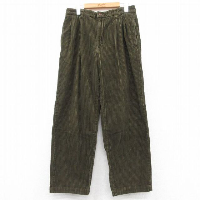 W32★古着 コーデュロイ パンツ メンズ 00年代 00s 太畝 コットン 緑 グリーン 25feb22 中古 ボトムス ロング