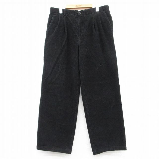 W34★古着 コーデュロイ パンツ メンズ 太畝 コットン 黒 ブラック 25feb22 中古 ボトムス ロング