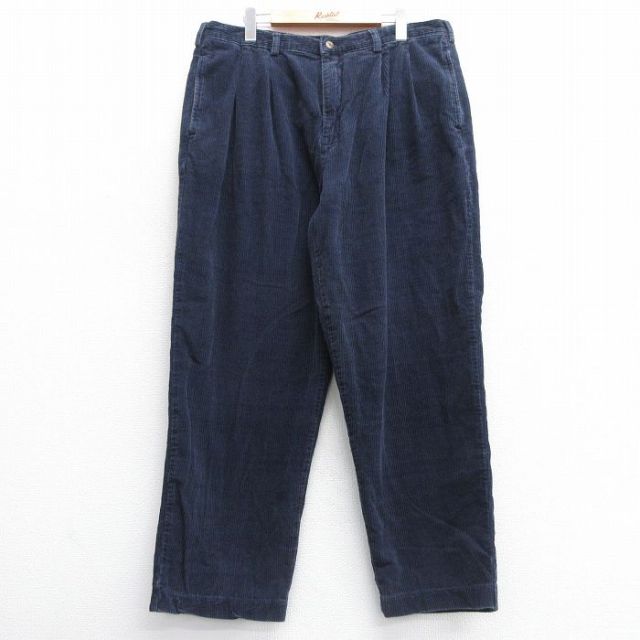 【20%OFF】W37★古着 ビューグルボーイ コーデュロイ パンツ メンズ 太畝 コットン 紺 ネイビー 25mar04 中古 ボトムス ロング