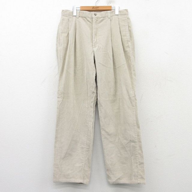 W35★古着 エルエルビーン LLBEAN コーデュロイ パンツ メンズ 90年代 90s 太畝 薄ベージュ系 カーキ 25mar08 中古 ボトムス ロング