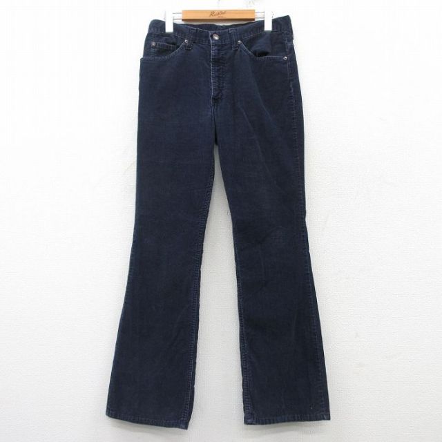 W32★古着 リーバイス Levis コーデュロイ パンツ メンズ 80年代 80s フレア タロン 紺 ネイビー 【spe】 25mar08 中古 ボトムス ロング
