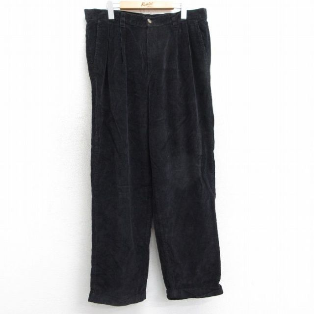 W36★古着 コーデュロイ パンツ メンズ 太畝 黒 ブラック 25mar25 中古 ボトムス ロング