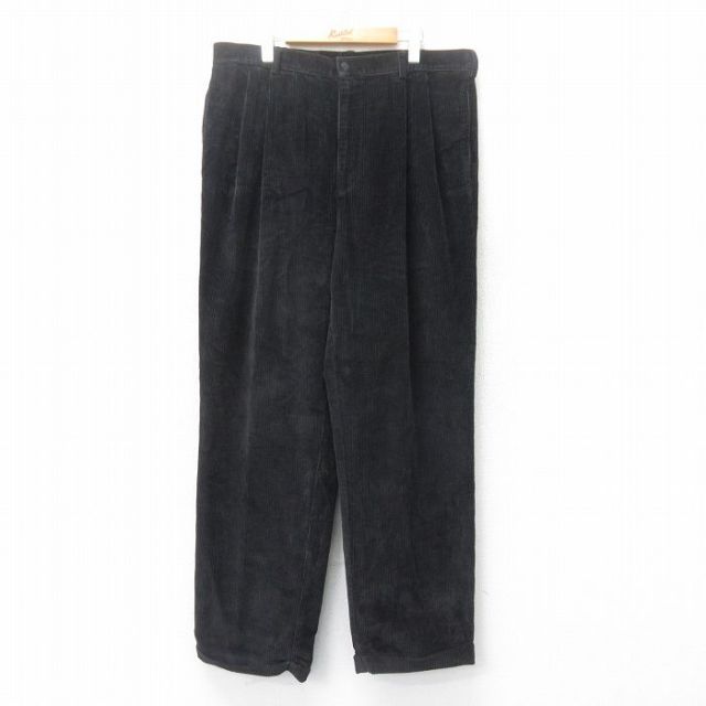 【20%OFF】W37★古着 JOSABANK コーデュロイ パンツ メンズ 太畝 コットン 黒 ブラック 25mar25 中古 ボトムス ロング