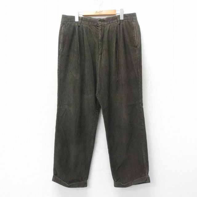 【20%OFF】W35★古着 ドッカーズ コーデュロイ パンツ メンズ 太畝 コットン 濃緑系 グリーン 25mar25 中古 ボトムス ロング