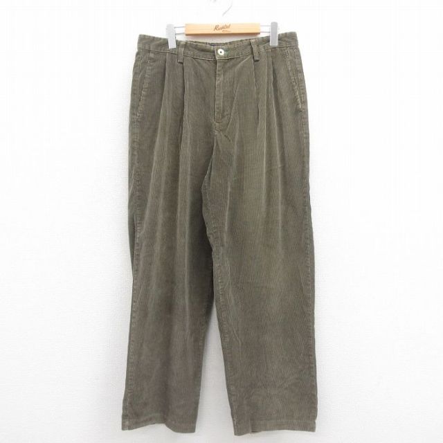W35★古着 トミーヒルフィガー TOMMY HILFIGER ブランド コーデュロイ パンツ メンズ 90年代 90s ワンポイントロゴ 太畝 薄ベージュ カーキ 25aug29 中古 ボトムス ロング