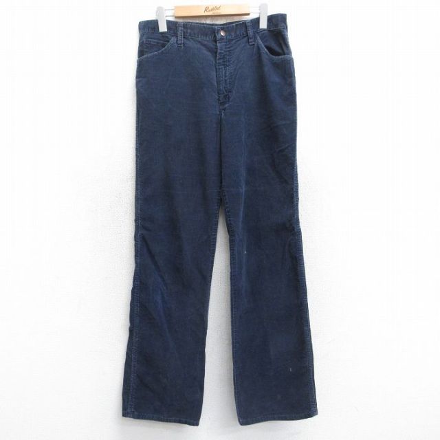 W33★古着 ラングラー Wrangler コーデュロイ パンツ メンズ 80年代 80s USA製 タロン 紺 ネイビー 【spe】 25sep13 中古 ボトムス ロング