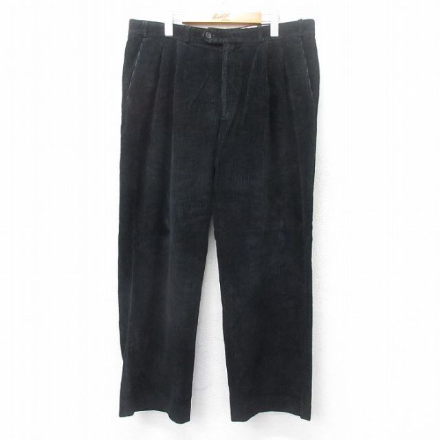 W38★古着 コーデュロイ パンツ メンズ 90年代 90s 太畝 黒 ブラック 25oct03 中古 ボトムス ロング