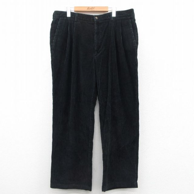 W38★古着 HAGGAR コーデュロイ パンツ メンズ 太畝 黒 ブラック 25oct11 中古 ボトムス ロング