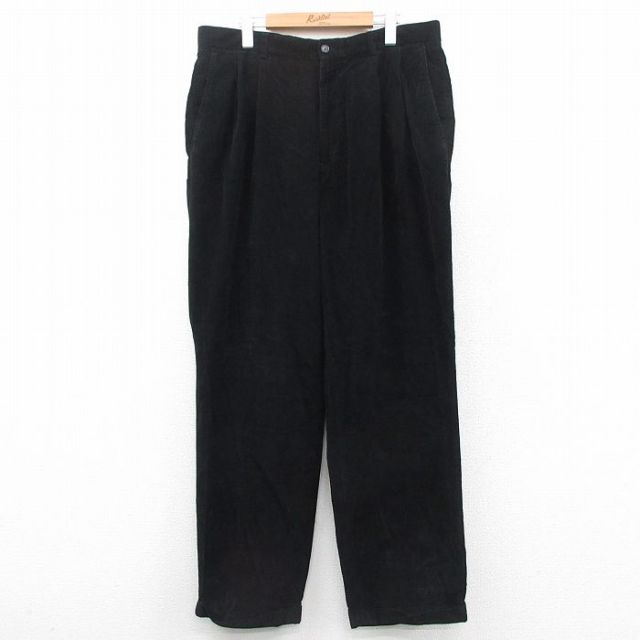 W36★古着 コーデュロイ パンツ メンズ コットン 黒 ブラック 25oct11 中古 ボトムス ロング